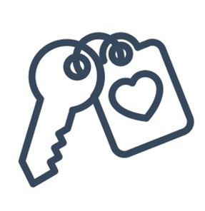 Icon of house keys with a small heart tag attached to it.
